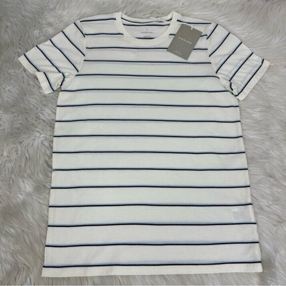 Everlane Organic Cotton Striped Crew T-Shirt White Blue Black M F-T-OCTN-CR-SS - Picture 5 of 12